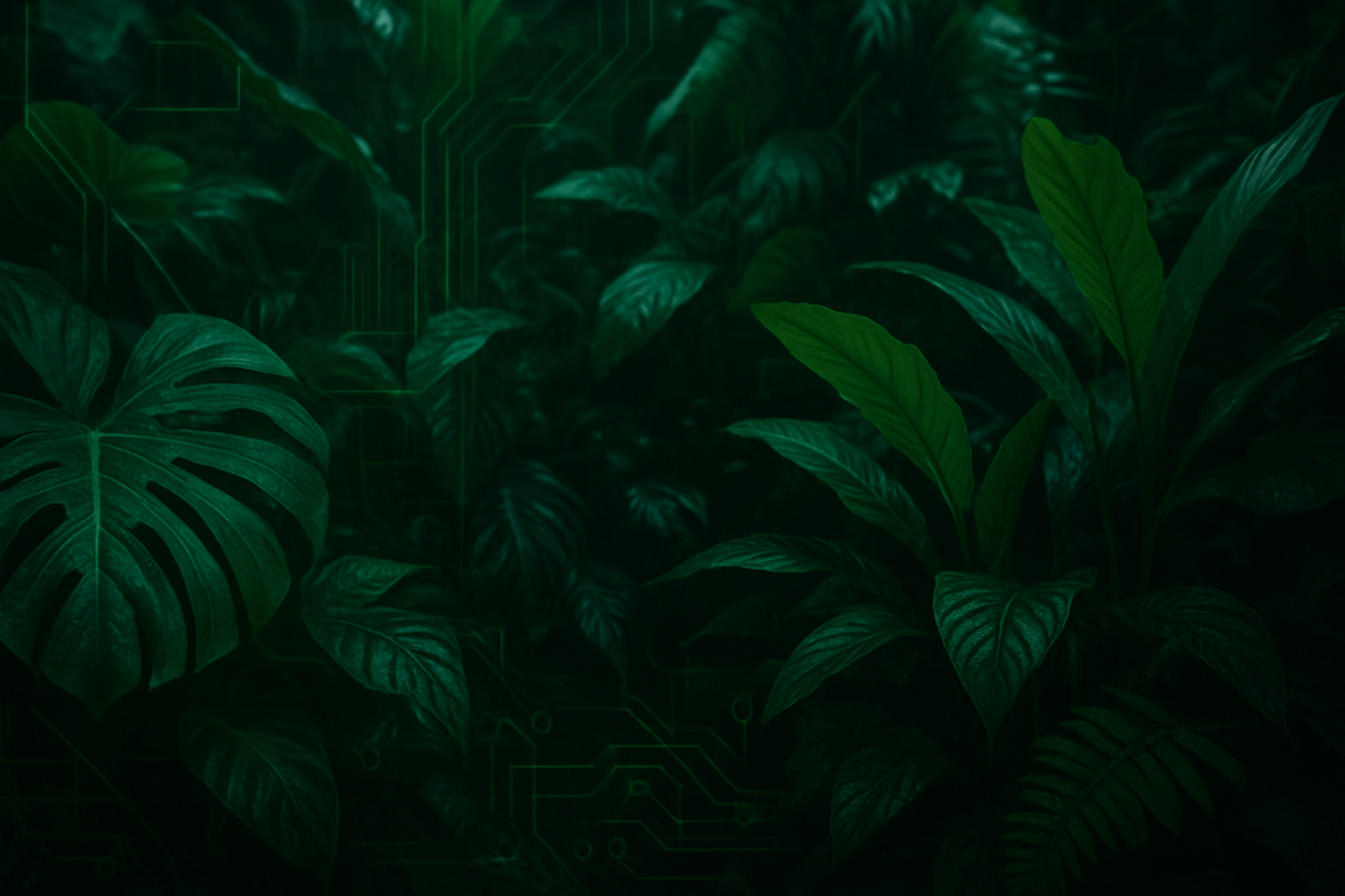 Lush tropical plants with AI visualization overlay